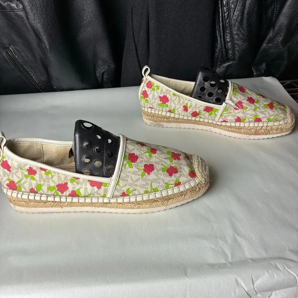 Michael Kors Kendrick Floral Logo Espadrilles MK Monogram Slip On Flats 7M 37